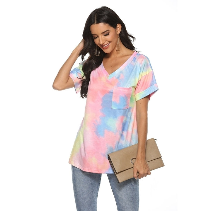 Womens Gradient V-Neck T-Shirt Top Image 3