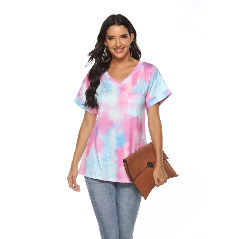 Womens Gradient V-Neck T-Shirt Top Image 4