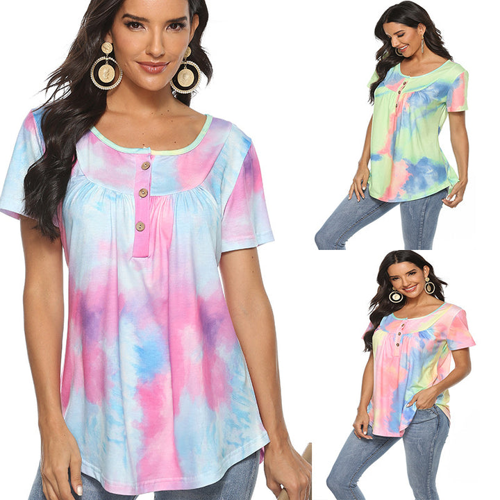 Womens V-Neck Gradient Loose Top T-Shirt Image 1