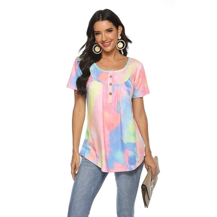 Womens V-Neck Gradient Loose Top T-Shirt Image 3