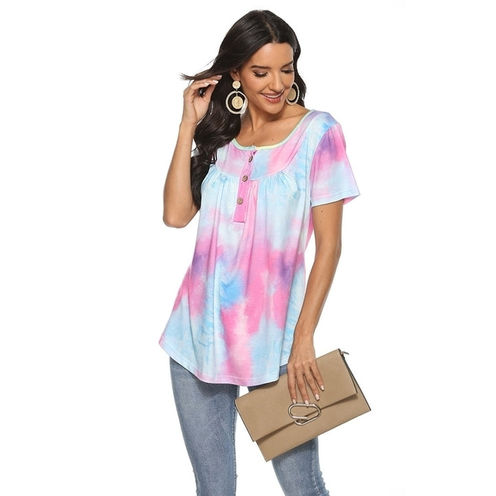 Womens V-Neck Gradient Loose Top T-Shirt Image 4