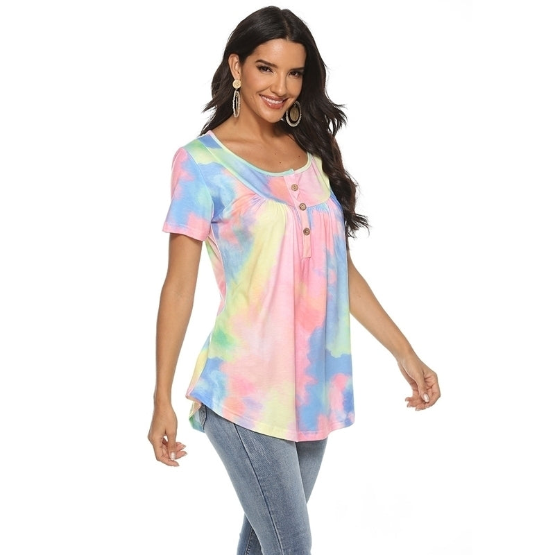 Womens V-Neck Gradient Loose Top T-Shirt Image 7