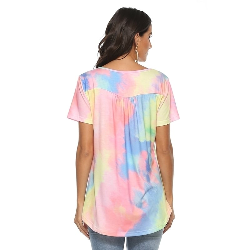 Womens V-Neck Gradient Loose Top T-Shirt Image 8