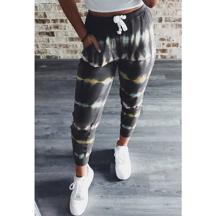 Striped Printed Lace-Up Slim Track Pants Women Image 1