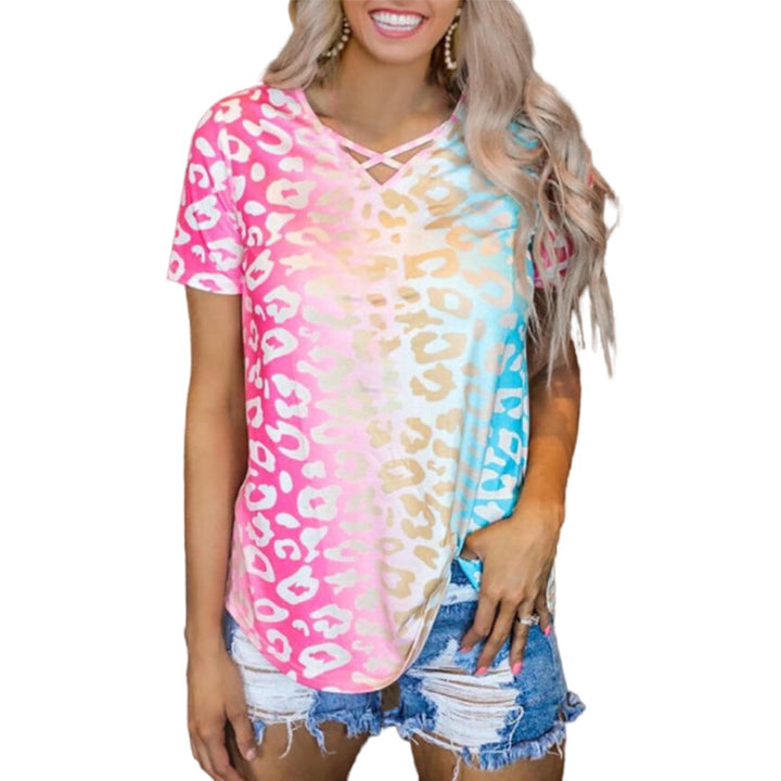 (S-3XL) Female Gradient Color V-Neck Shirt T-Shirt Image 3