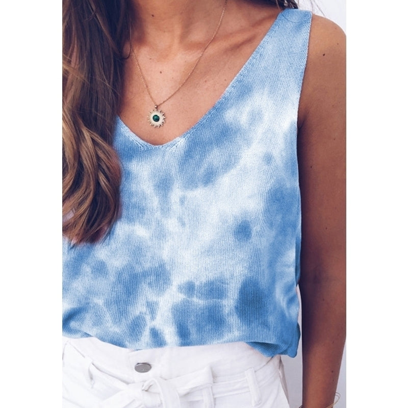 Womens Tie-Dye Printing Vest V-Neck Image 7