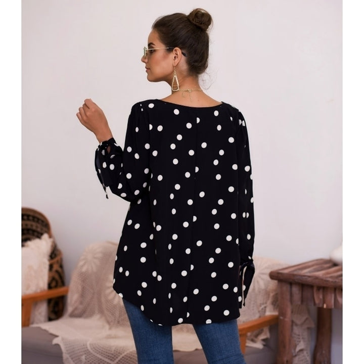 Polka Dot V-neck Long Sleeve Lace T-shirt Image 8