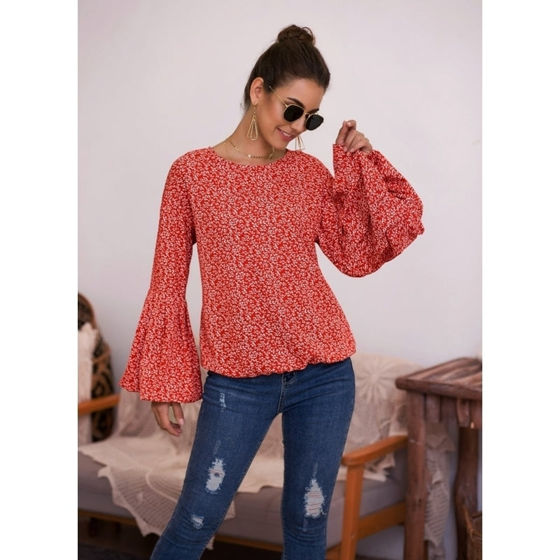 Large Puff Sleeve Floral Print Top Image 4