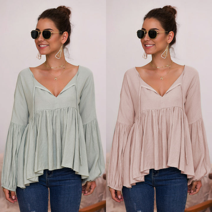 Puff Sleeve V-Neck Top T-Shirt Image 1