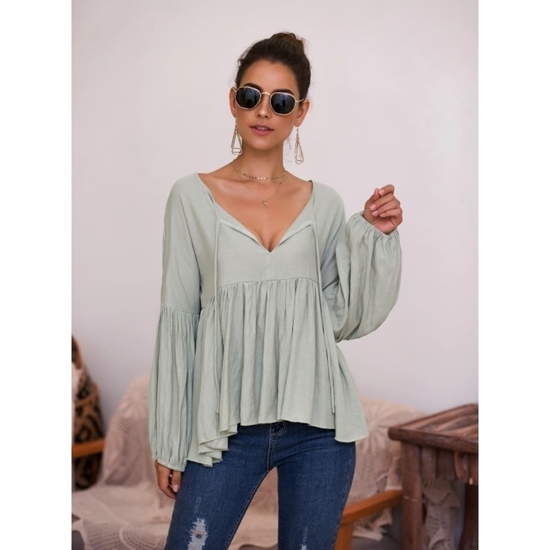 Puff Sleeve V-Neck Top T-Shirt Image 3