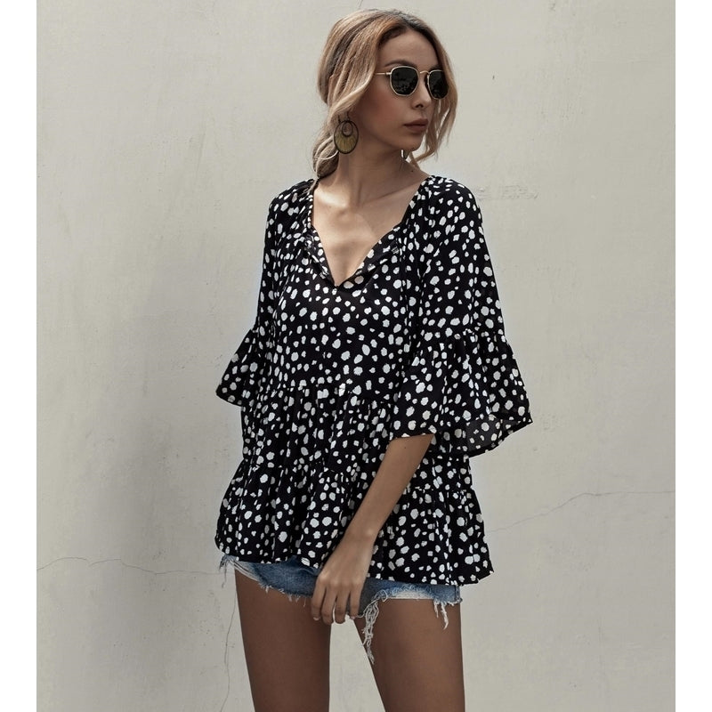 Womens V-Neck Little Loose Blouse Image 4