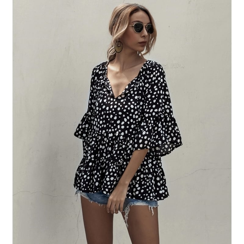 Womens V-Neck Little Loose Blouse Image 1