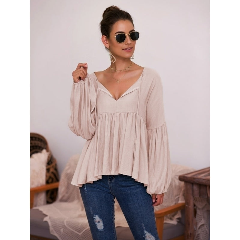 Puff Sleeve V-Neck Top T-Shirt Image 4