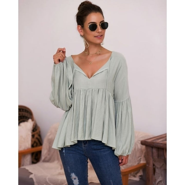 Puff Sleeve V-Neck Top T-Shirt Image 4