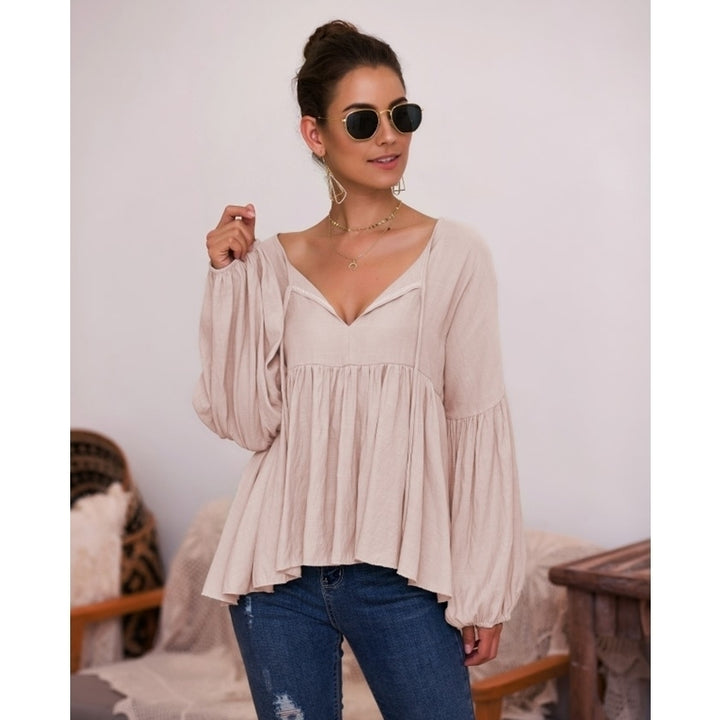 Puff Sleeve V-Neck Top T-Shirt Image 6