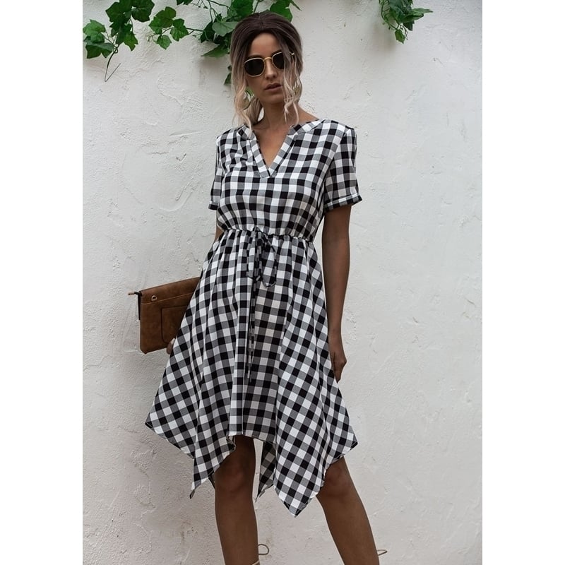 Womens Summer V-Neck Irregular Dress Image 1