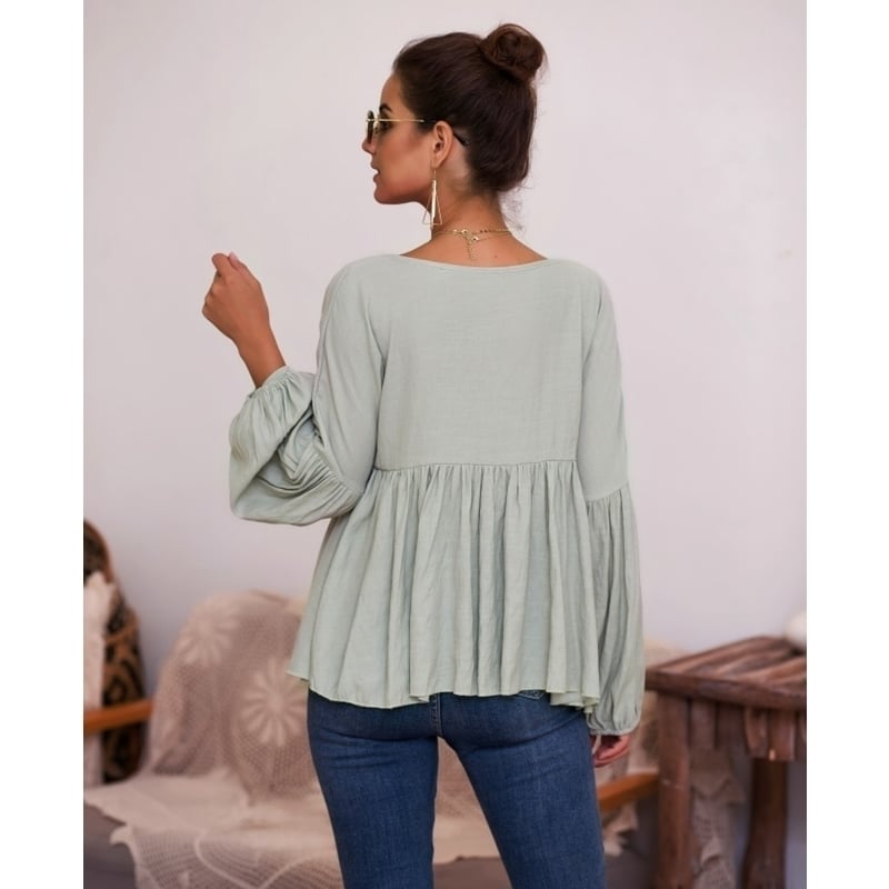 Puff Sleeve V-Neck Top T-Shirt Image 7