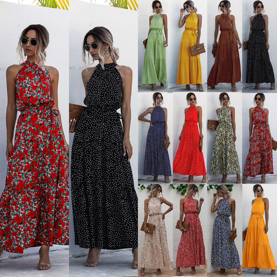 10 Color Womens Polka Dot Print Halter Dress Image 1