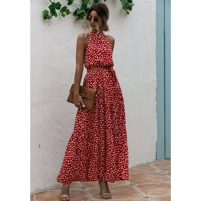 10 Color Womens Polka Dot Print Halter Dress Image 1