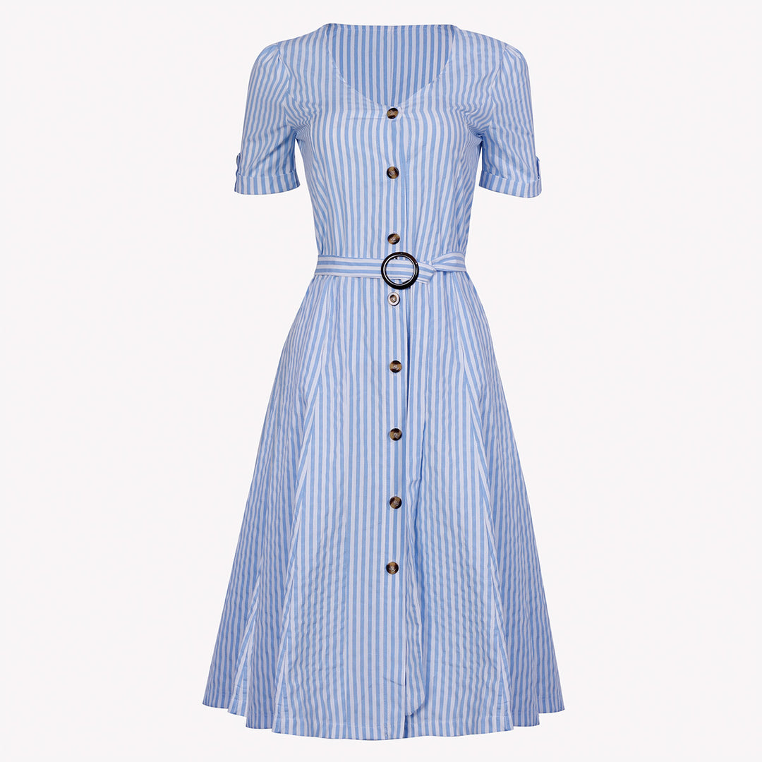 V-Neck Short Sleeve Lace Up Button Dress Image 8