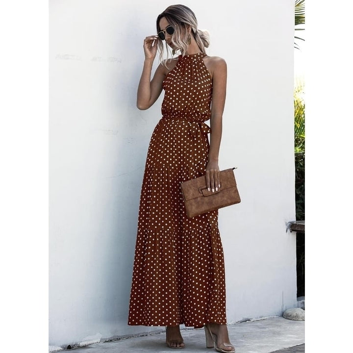 10 Color Womens Polka Dot Print Halter Dress Image 1