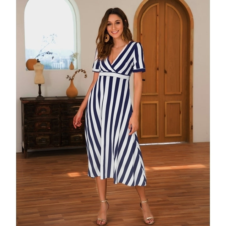 Summer Print Sexy V-Neck Stripe Dress Image 6