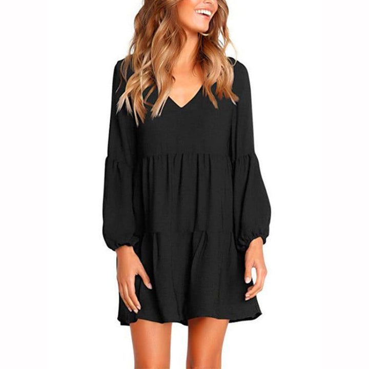 4-Color V-Neck Long Sleeve Women Dress Image 4