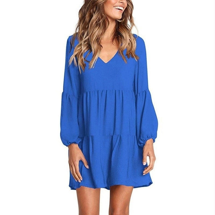 4-Color V-Neck Long Sleeve Women Dress Image 6