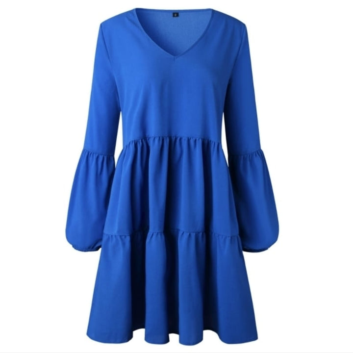 4-Color V-Neck Long Sleeve Women Dress Image 7