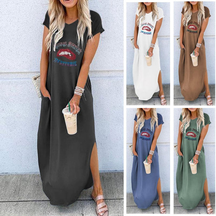 Short Sleeve Loose Long Dress Female 5 Colors Image 1