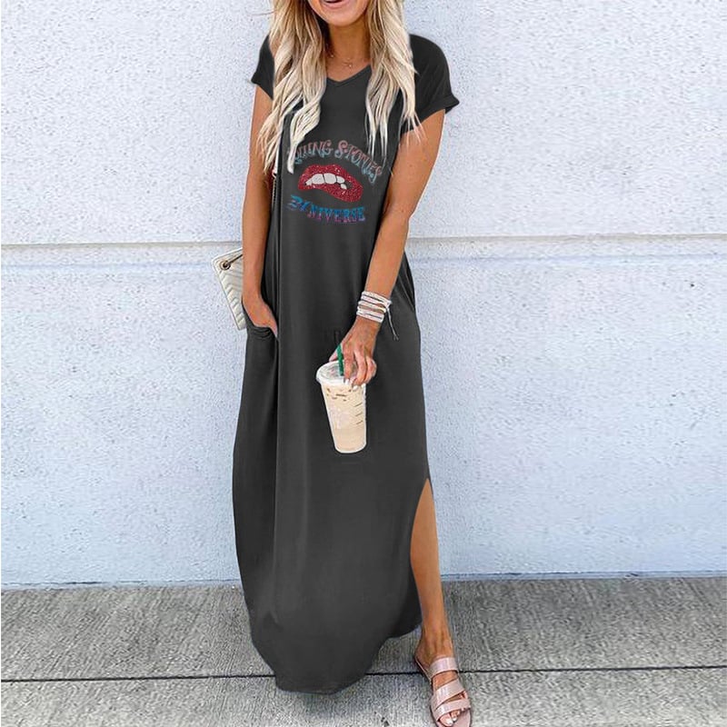 Short Sleeve Loose Long Dress Female 5 Colors Image 6