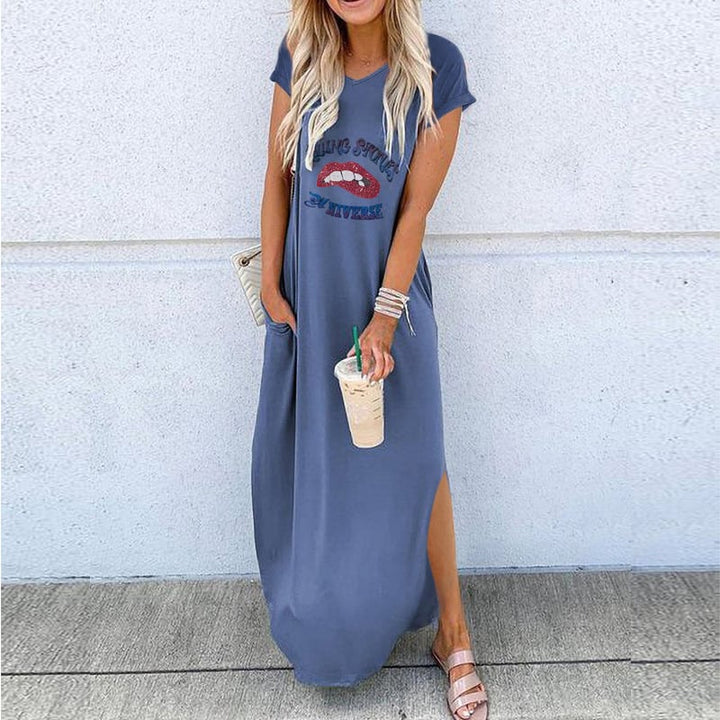 Short Sleeve Loose Long Dress Female 5 Colors Image 7