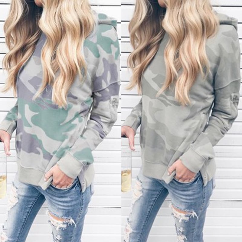 Camouflage Hooded Long Sleeve Sweater Image 1