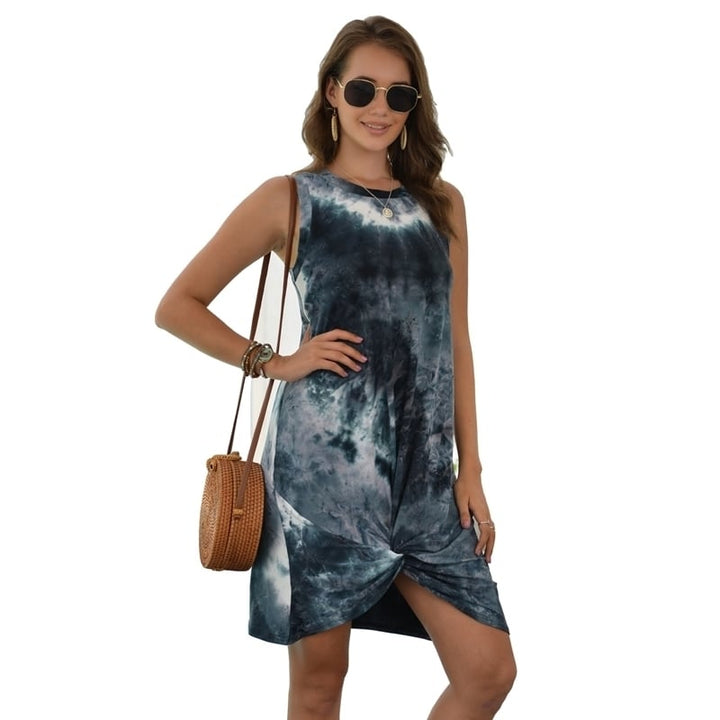 Beauty Round Neck Sleeveless Tie-Dye Dress Image 10