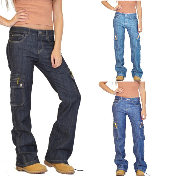 Womens Jeans Patch Pocket Zipper Overalls Image 1