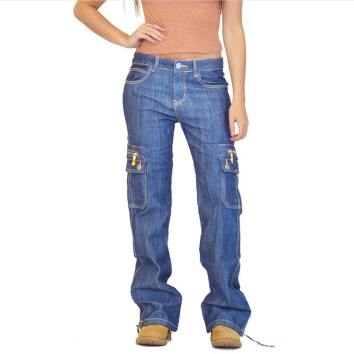 Womens Jeans Patch Pocket Zipper Overalls Image 1