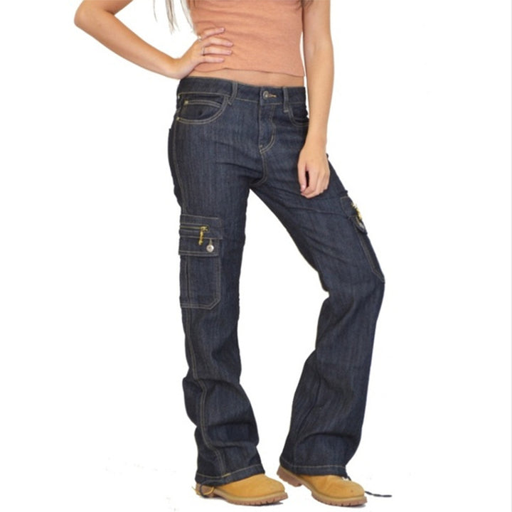 Womens Jeans Patch Pocket Zipper Overalls Image 6
