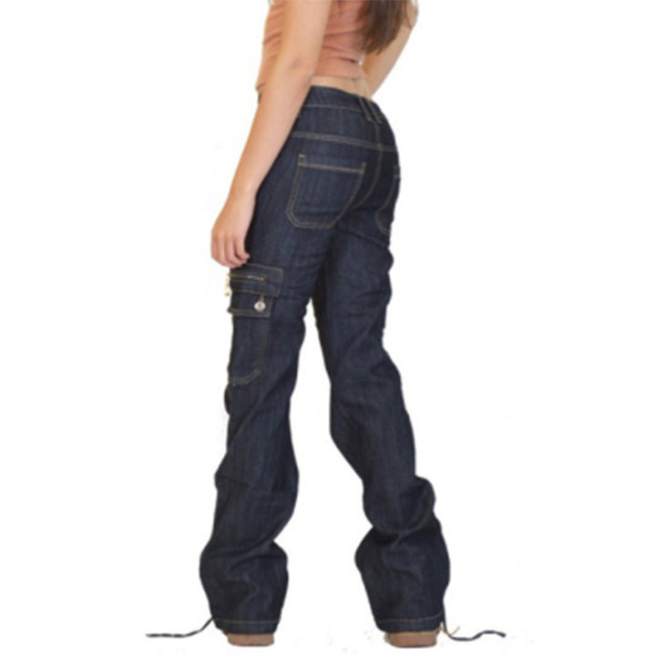 Womens Jeans Patch Pocket Zipper Overalls Image 7