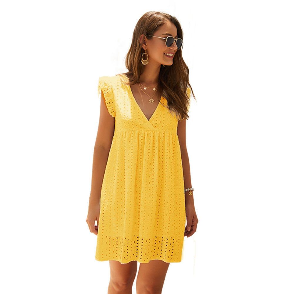 Ladies Summer V-Neck Loose Lace Dress Image 4