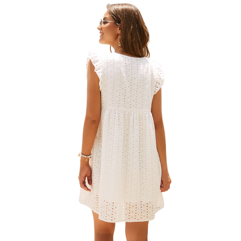 Ladies Summer V-Neck Loose Lace Dress Image 11