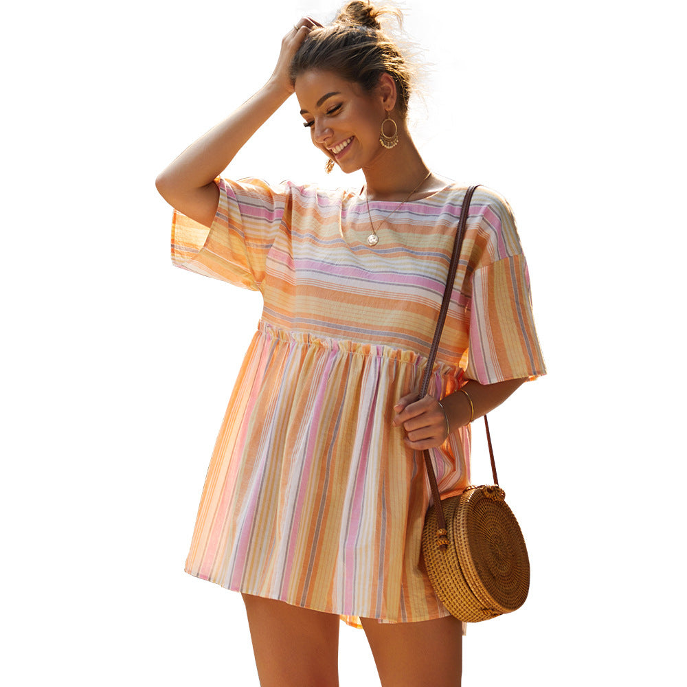 Womens Dress Summer Stripes Stitching Image 4