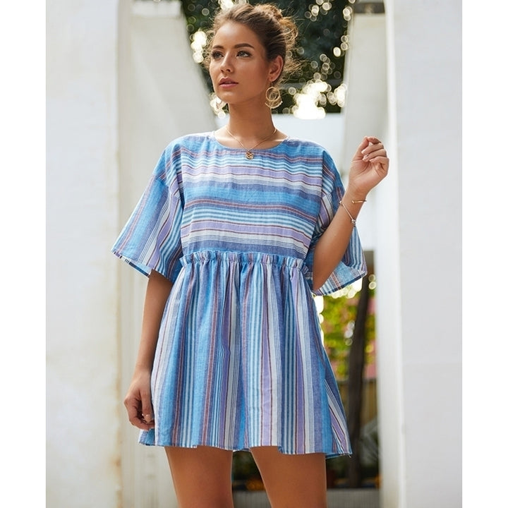 Womens Dress Summer Stripes Stitching Image 6