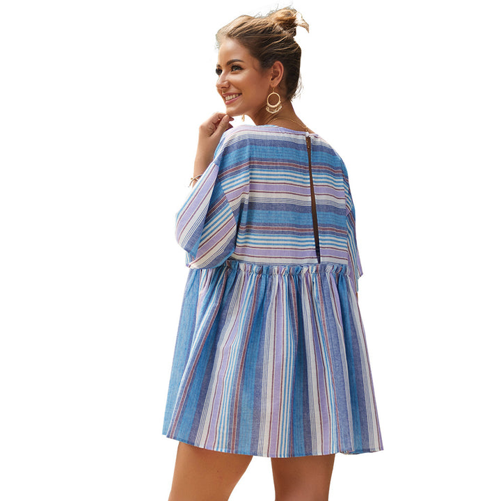 Womens Dress Summer Stripes Stitching Image 7