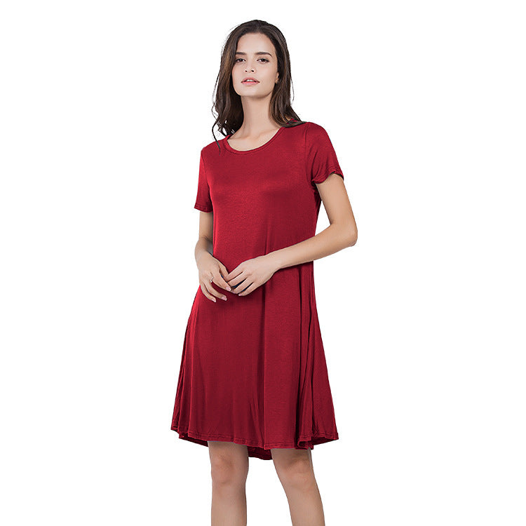 7 Color Loose Short Sleeve Pocket Dress Women Image 3
