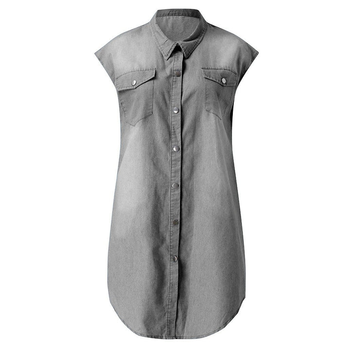 Short-Sleeved Denim Dress With Pockets Image 1