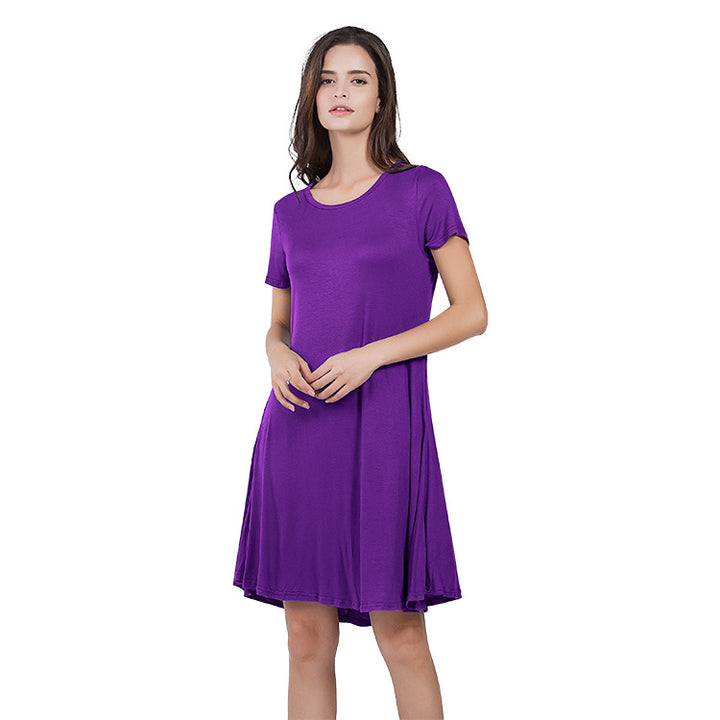 7 Color Loose Short Sleeve Pocket Dress Women Image 4