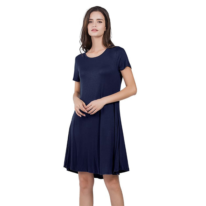 7 Color Loose Short Sleeve Pocket Dress Women Image 1