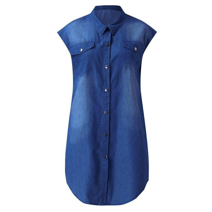 Short-Sleeved Denim Dress With Pockets Image 4