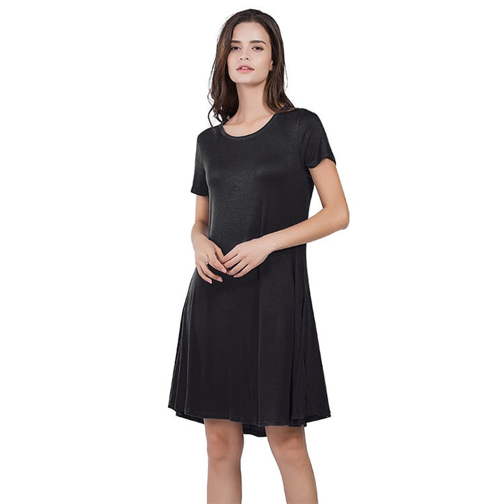 7 Color Loose Short Sleeve Pocket Dress Women Image 6