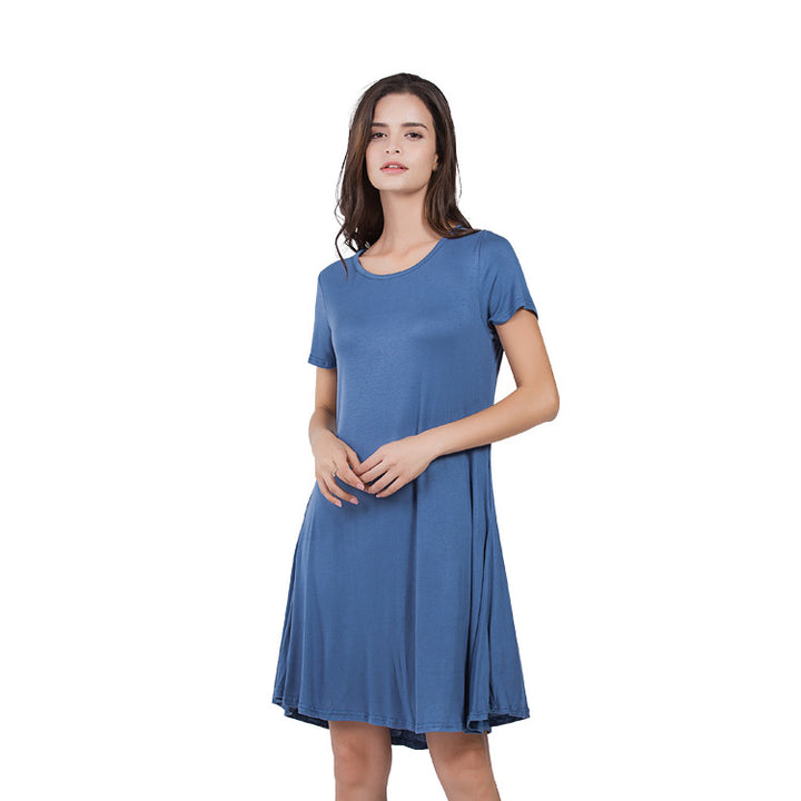 7 Color Loose Short Sleeve Pocket Dress Women Image 7